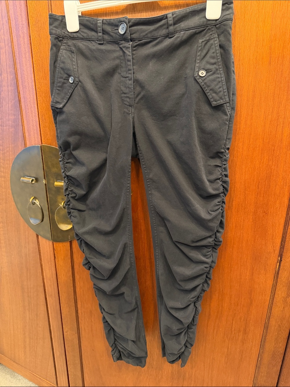 Robert Rodriguez Size 6 Ruched Black Cargo-Style Pants